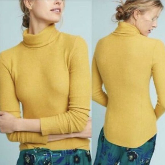 Anthropologie Sweaters - ANTHRO SaturdaySunday Brushed Fleece Mustard Turtleneck Sweater Size XS